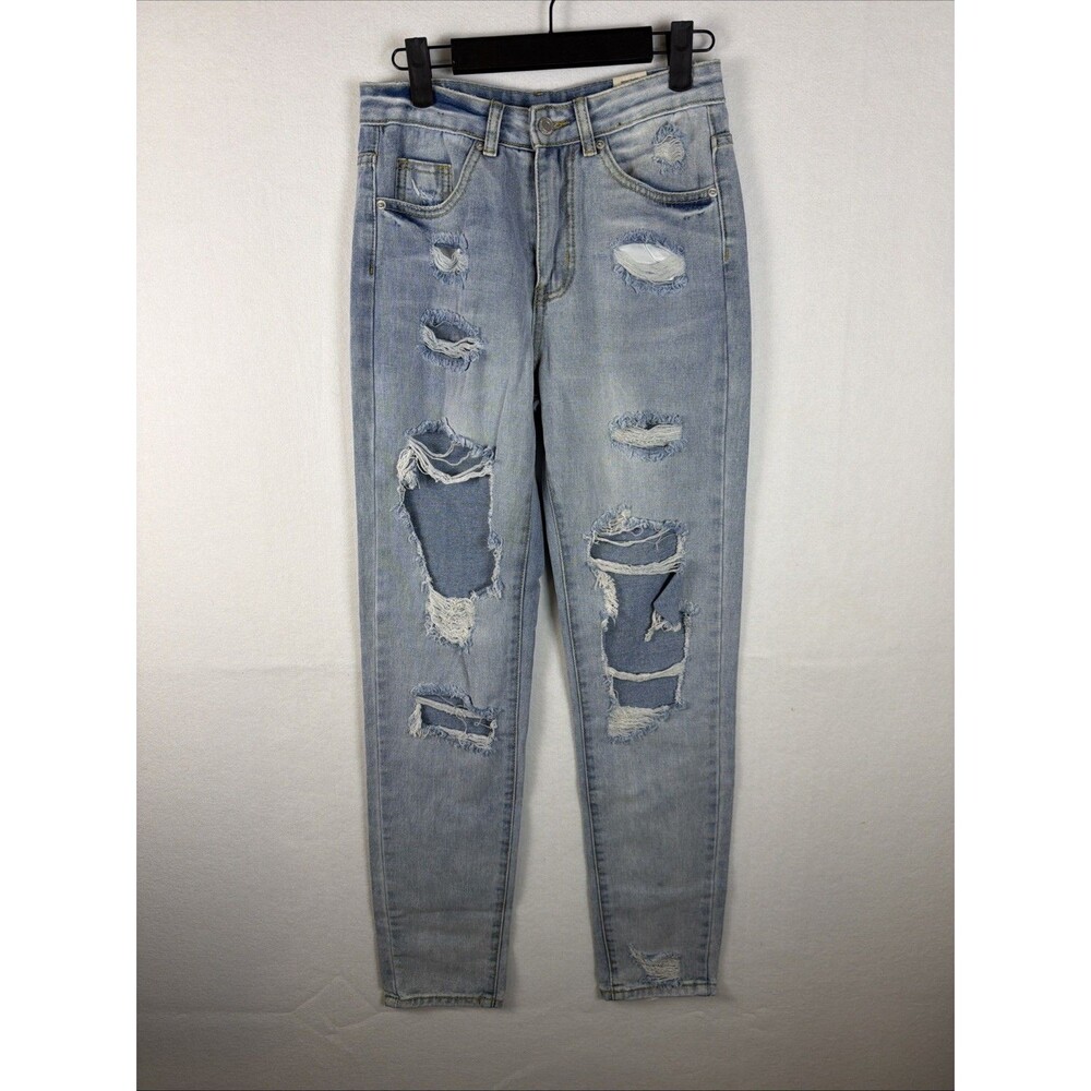 American Eagle Jeans Womens Size 00 Blue Distressed Ripped Mom High Rise Denim